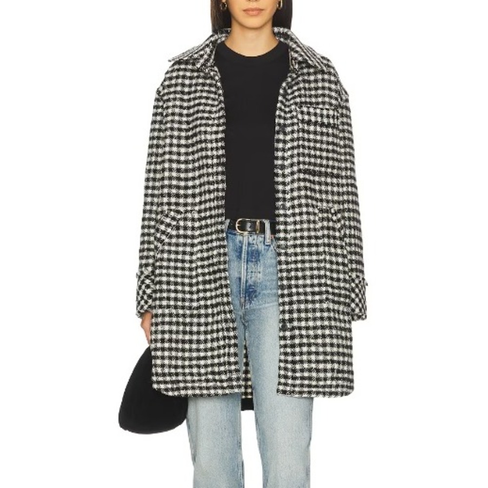 FREE PEOPLE Get Around Houndstooth Shirt Jacket Black/White Women Medium